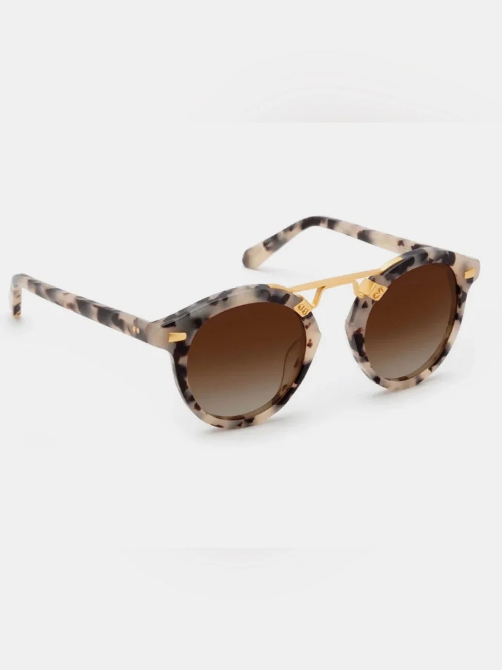 KREWE STL II Matte Oyster 24k Gold Tortoiseshell Round Sunglasses